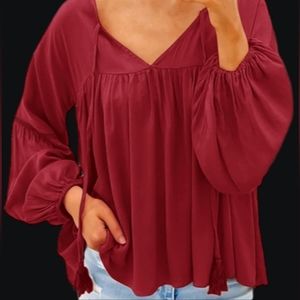 Red Long-sleeved Babydoll Shirt